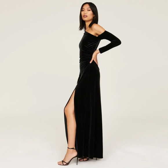 Donna Karan New York asymmetric long sleeve velvet gown - Picture 2 of 10